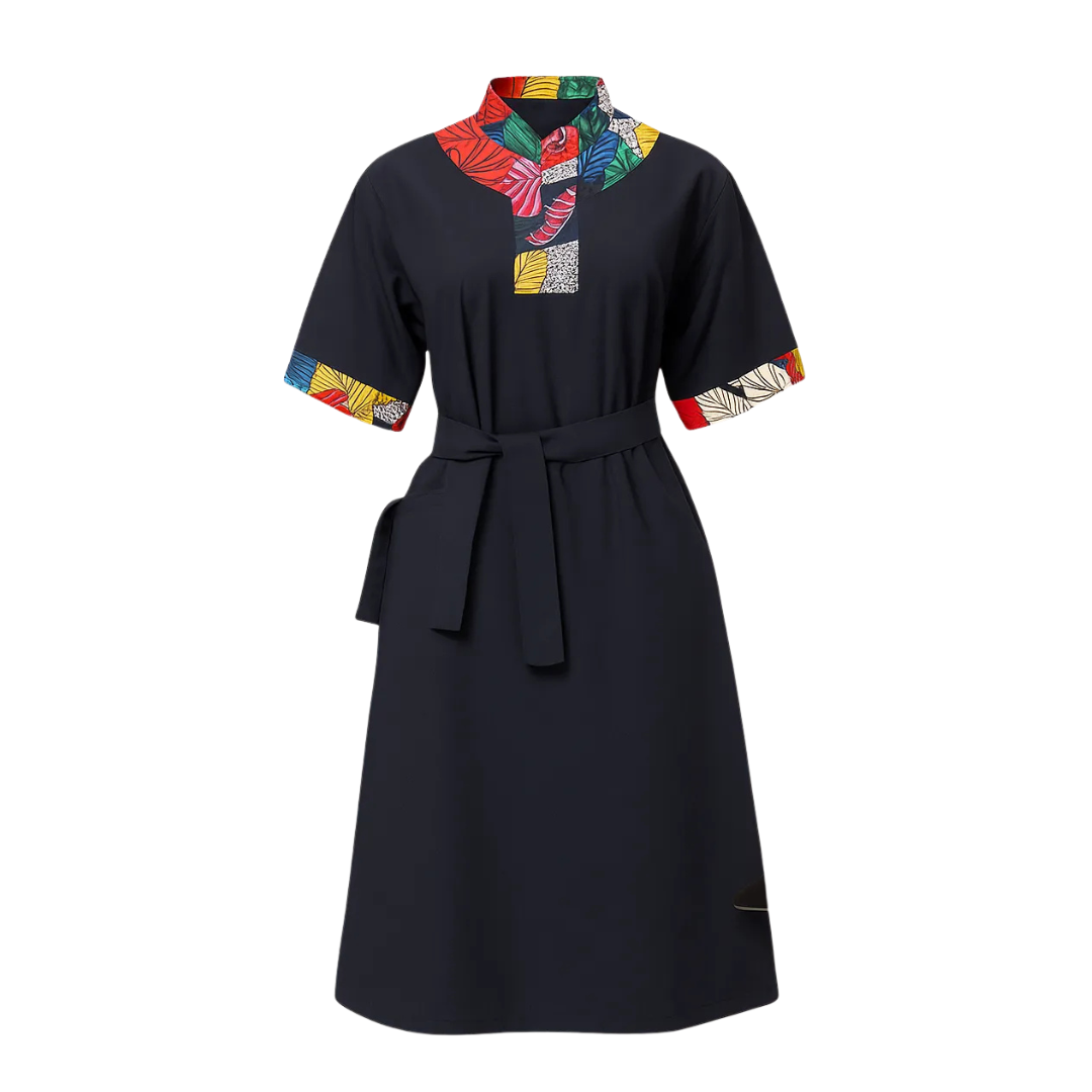 Classic Black Dress with Ankara Fabric Trimmings